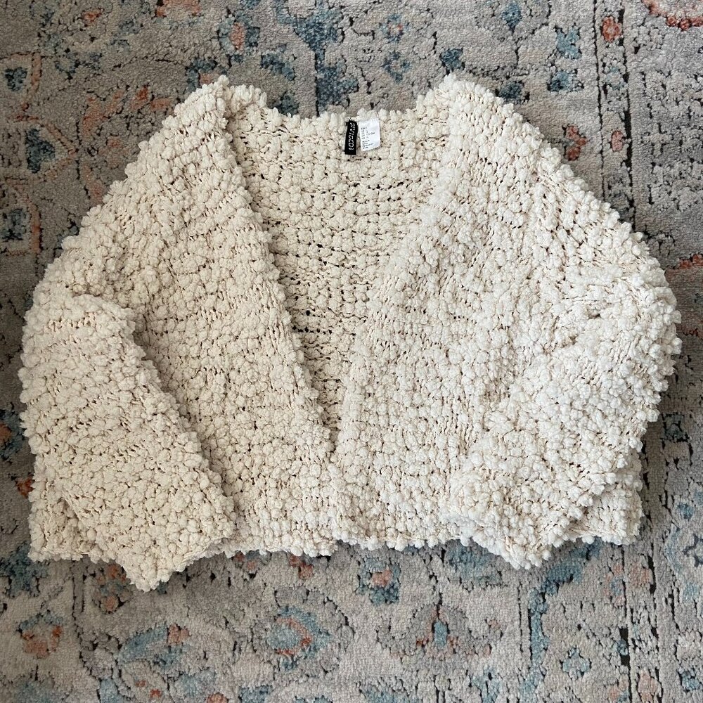 H&M Ivory Cropped Knit Sweater Puffer Vest US - Large ,Cozy Cream Sweater Jacket